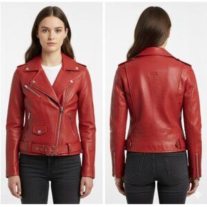 ❤️BAGATELLE.NYC Leather Lamb Biker Moto Jacket Women's M Burgundy Red $698 New